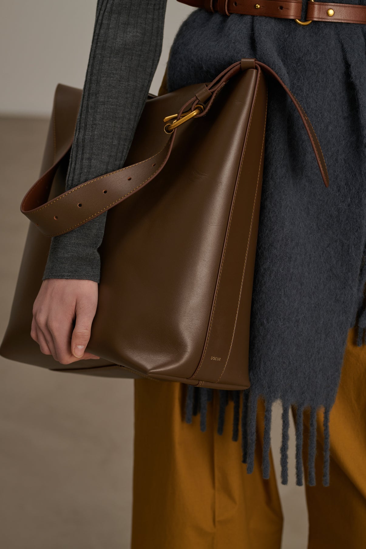 Sac Saudade - Taupe/Cognac - Cuir - Femme vue 2