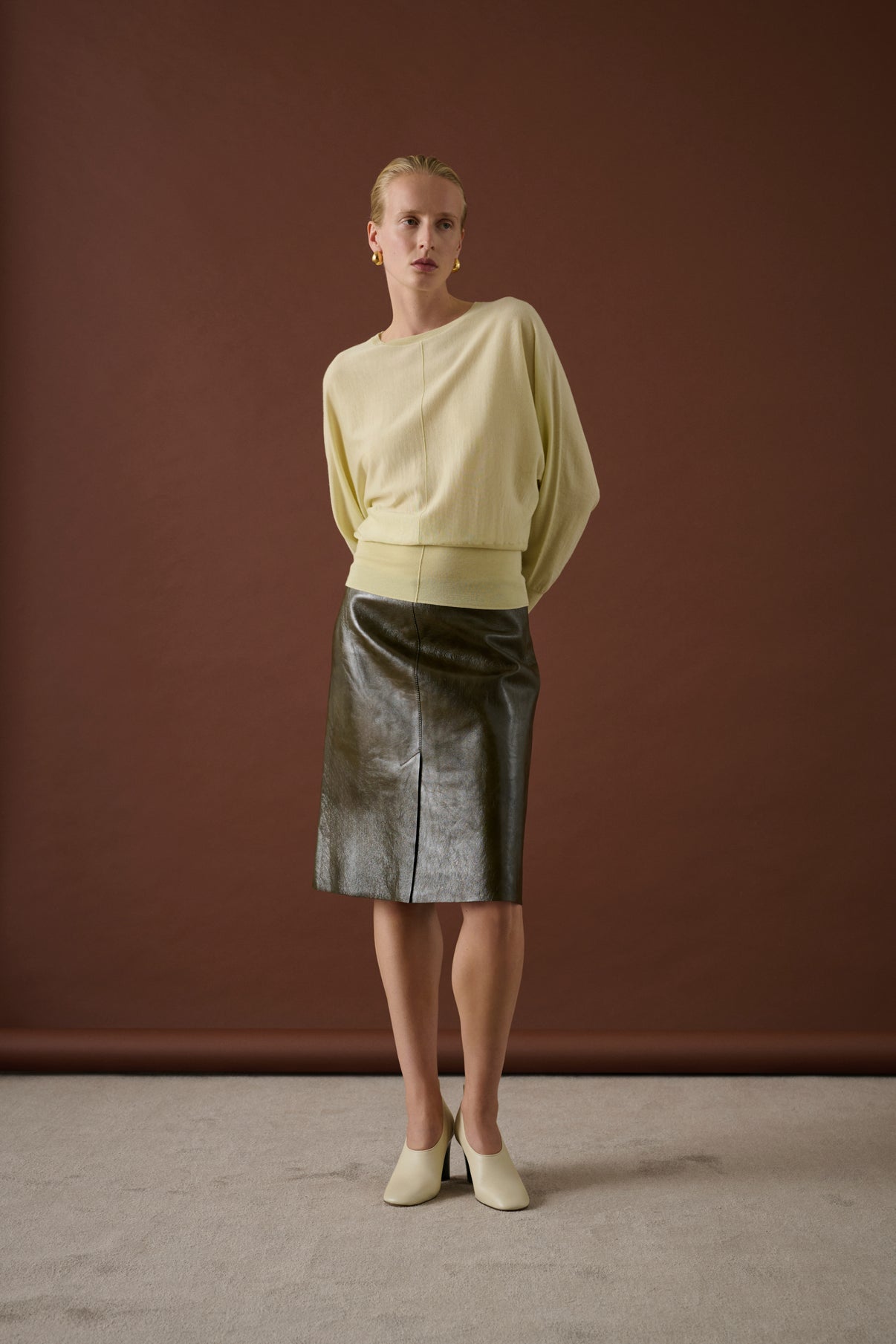 Jupe Liv - Vert Olive - Cuir - Femme vue 2